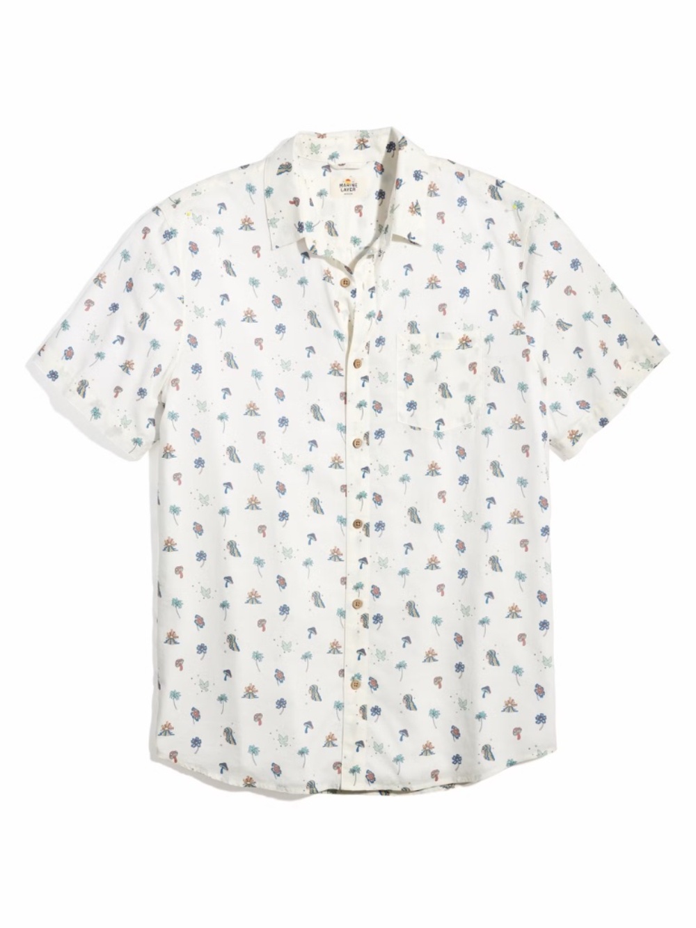 Marine Layer Short Sleeve Shirt Men's XL White Trippy Icon Mushroom Groovy